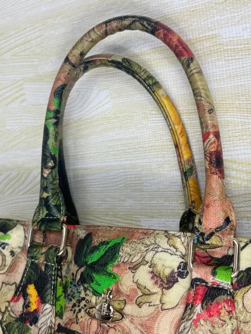 Rare Vivienne Westwood Floral Print Leather Structured Tote Bag - Picture 8 of 11